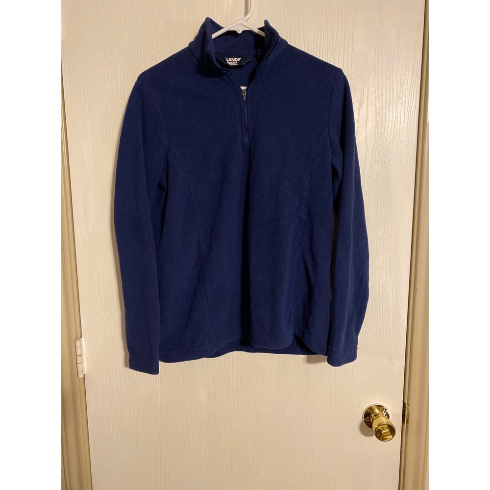 Lands End Womens Navy Blue Quarter Zip Fleece Pullover Sweater Size S 6-8
0335